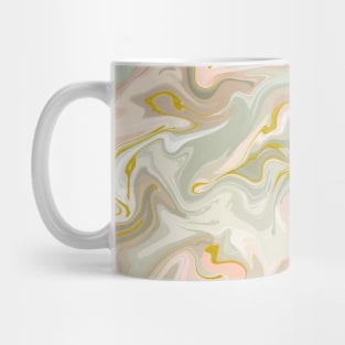 Silver Sage with Gold Silk Marble - Light Sage Green, Peach, and Off White Liquid Paint Pattern Mug